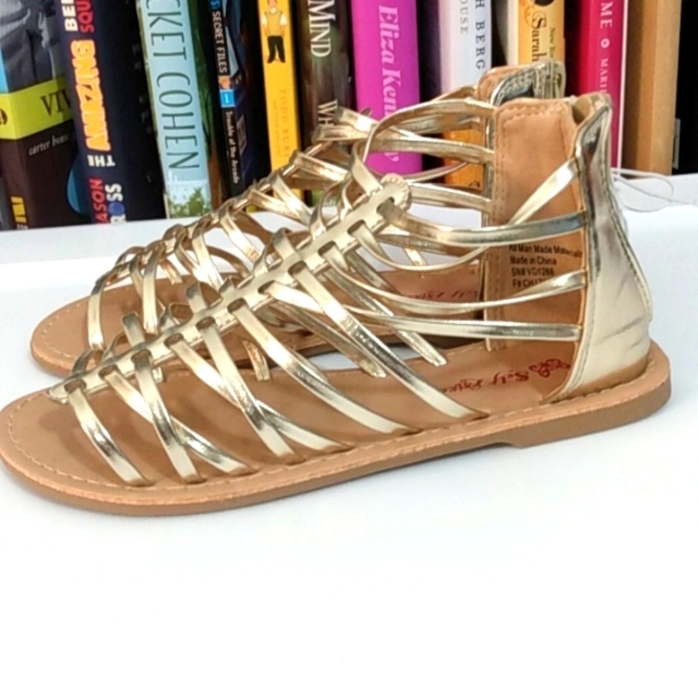 SELF ESTEEM GIRLS METALLIC GOLD GLADIATOR SANDALS SIZE 1 NWT - Picture 2 of 9